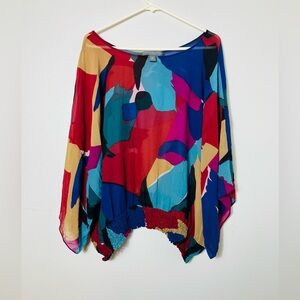 josephine chaus 100% Silk Blouse Colorful‎ Sz 18W Boho Coastal Grandma Luxury ￼